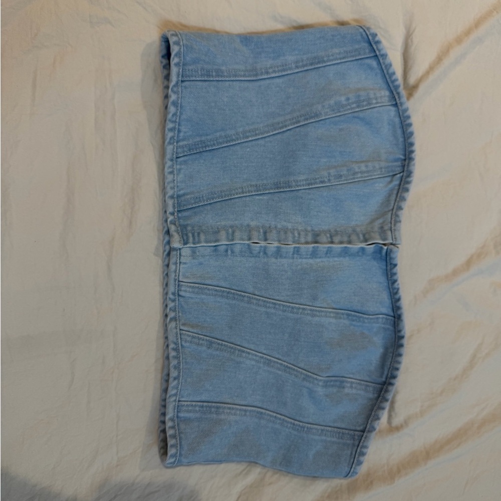 PrettyLittleThing Light Blue Denim Strapless Bustier Top